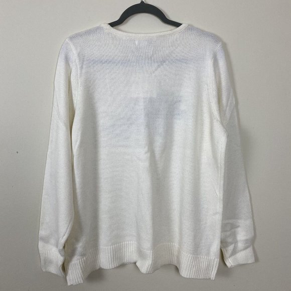 NWT Croft and Barrow Sweater Cardinal Bird Embroidered Sequin Women XXL Ivory - Picture 3 of 6